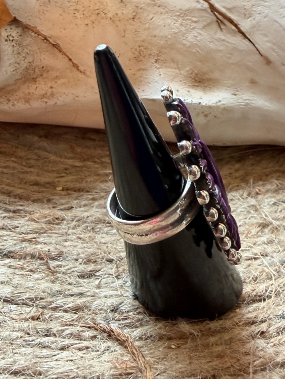 Block Sugilite Purple Needle Point Sterling Silver Statement Ring - Picture 3 of 5